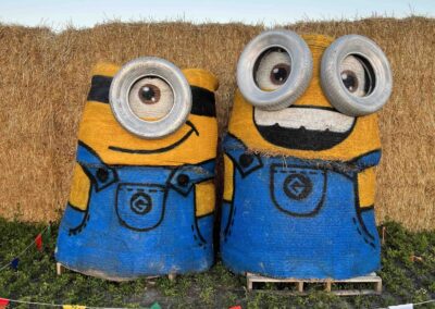 bales of straw painted to look like Minions