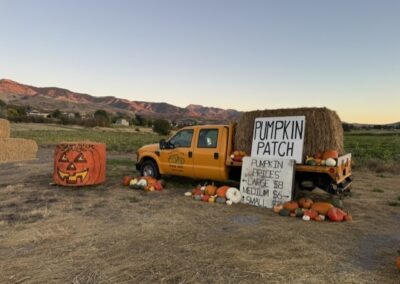 Truck surrounded by pumpkins